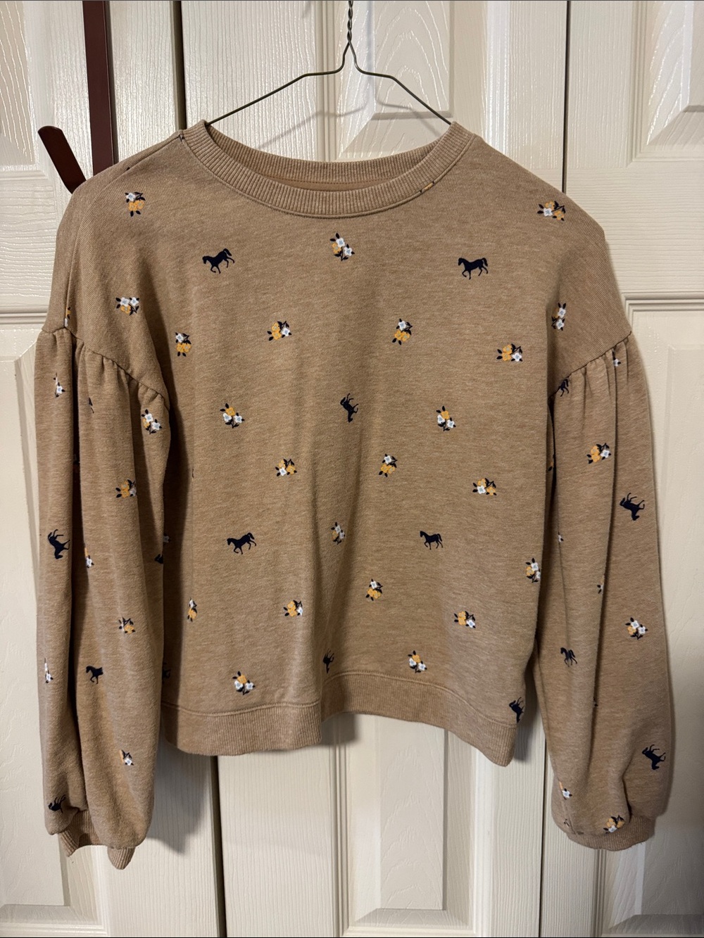 Janie and Jack Tan Embroidered Puff-Sleeve Sweater